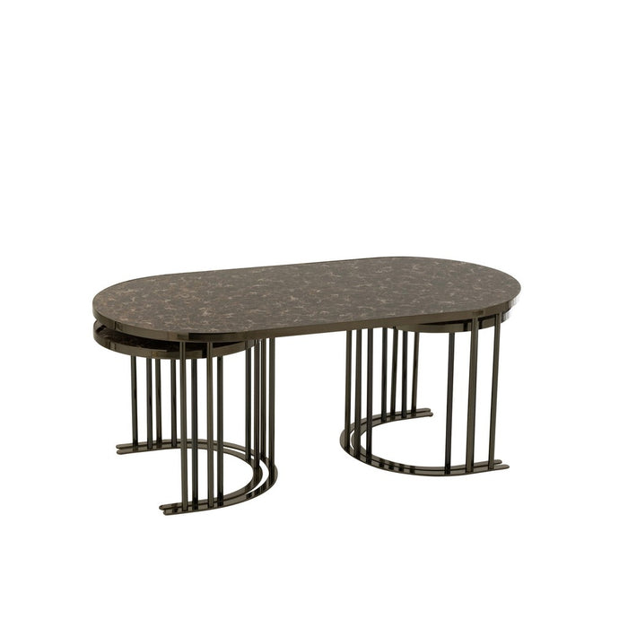 Set Van 3 salontafels zilver/bruin metaal/mdf-Bijzettafels-J-Line