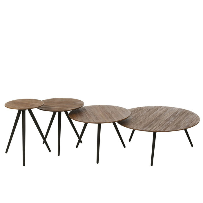 Set Van 4 bijzettafel rond gerecycleerd teak naturel-Bijzettafels-J-Line