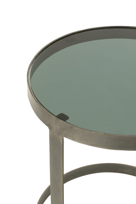 Set Van drie bijzettafels rond ijzer/glas grijs-Bijzettaels-J-Line