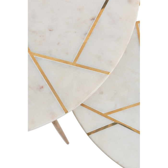 Set Van twee bijzettafel marmer/ijzer goud/wit-Bijzettafels-J-Line