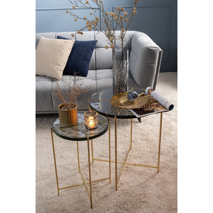 Set Van twee bijzettafel obi glas/ijzer-Bijzettafels-J-Line