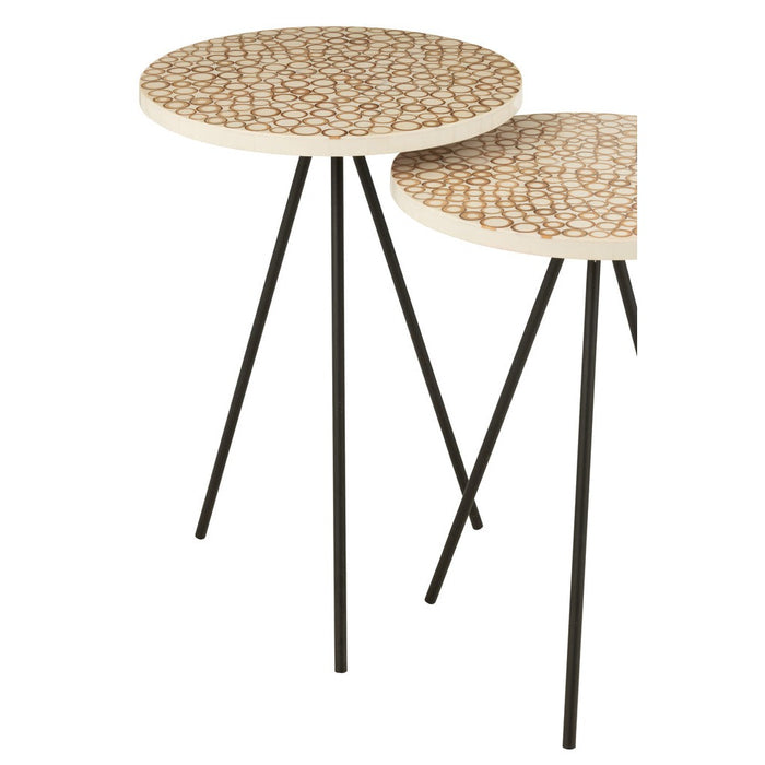 Set Van twee bijzettafel ringen resine bruin/wit-Bijzettafels-J-Line