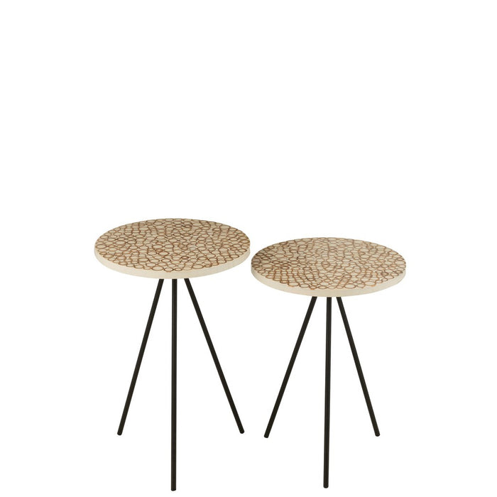 Set Van twee bijzettafel ringen resine bruin/wit-Bijzettafels-J-Line