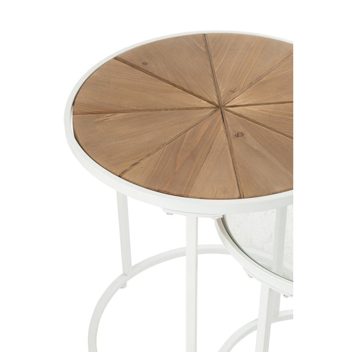Set Van twee bijzettafels lounge metaal/hout wit/naturel-Bijzettafels-J-Line