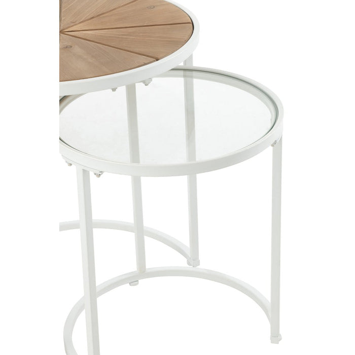 Set Van twee bijzettafels lounge metaal/hout wit/naturel-Bijzettafels-J-Line