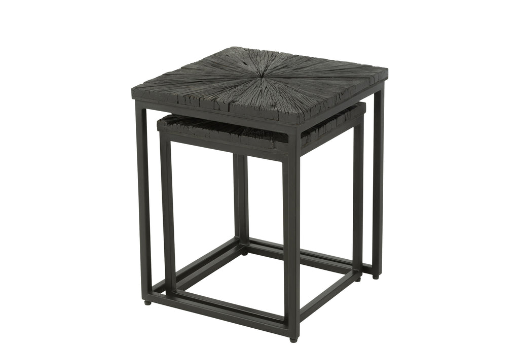 Set Van twee bijzettafels shanil hout/ijzer zwart-Bijzettafels-J-Line