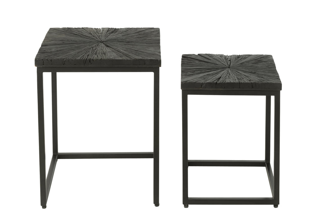 Set Van twee bijzettafels shanil hout/ijzer zwart-Bijzettafels-J-Line