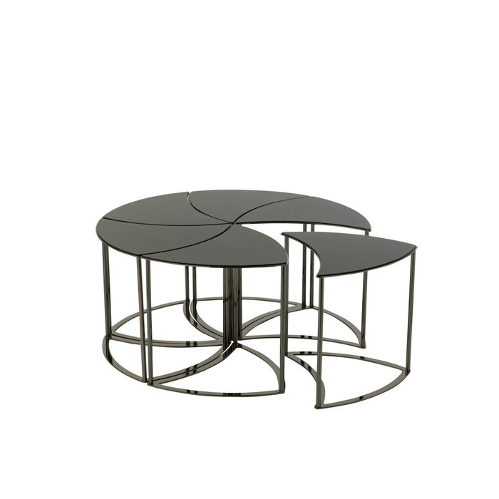 Set Van zes tafels tornado zwart metaal/mdf/glas-Bijzettafels-J-Line