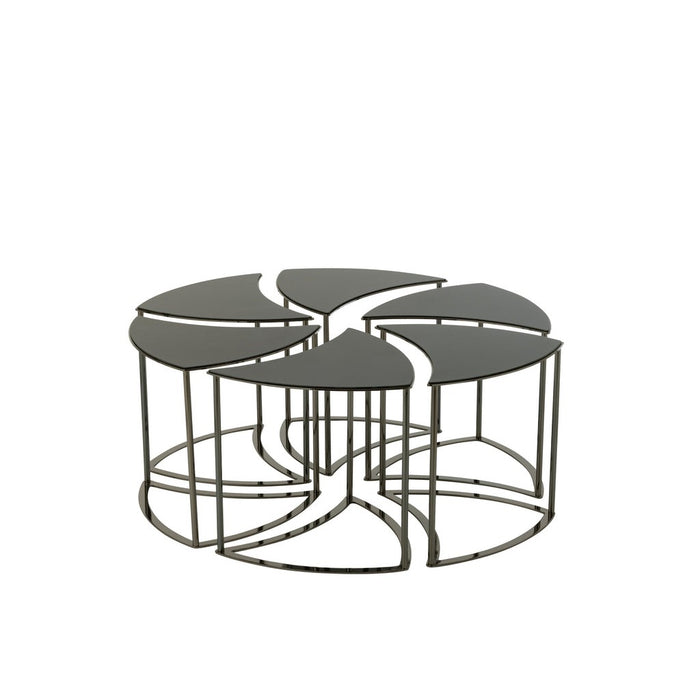 Set Van zes tafels tornado zwart metaal/mdf/glas-Bijzettafels-J-Line