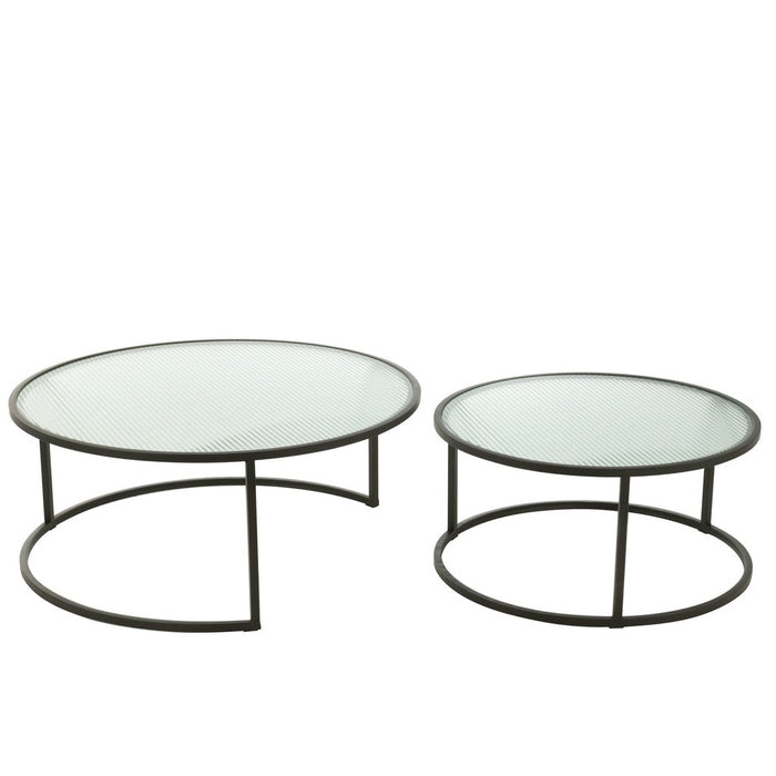 Set van 2 Salontafel Rond Metaal | Glass Zwart-Salontafels-J-Line