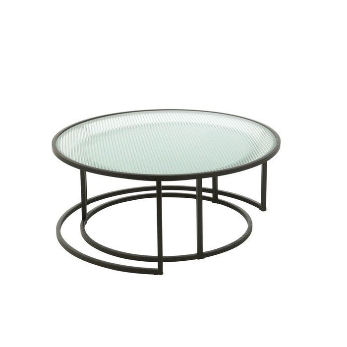 Set van 2 Salontafel Rond Metaal | Glass Zwart-Salontafels-J-Line