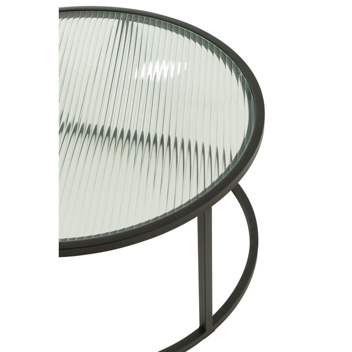 Set van 2 Salontafel Rond Metaal | Glass Zwart-Salontafels-J-Line