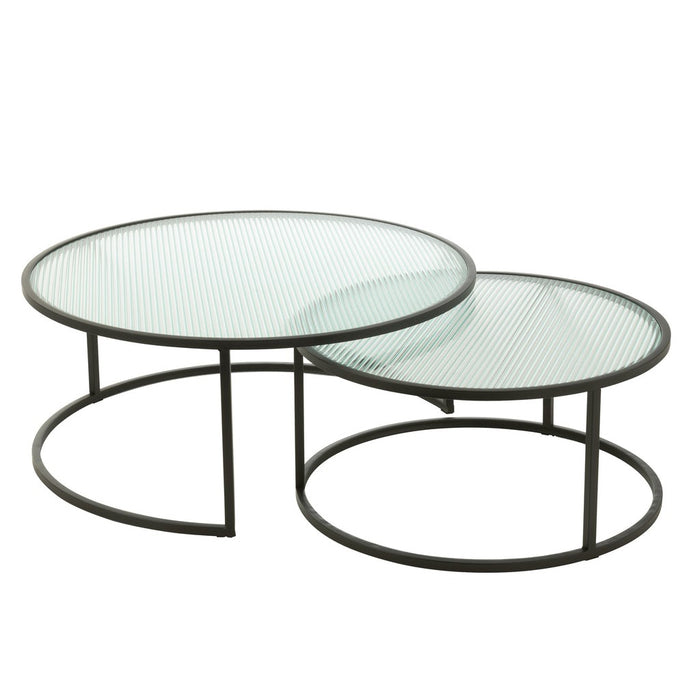 Set van 2 Salontafel Rond Metaal | Glass Zwart-Salontafels-J-Line