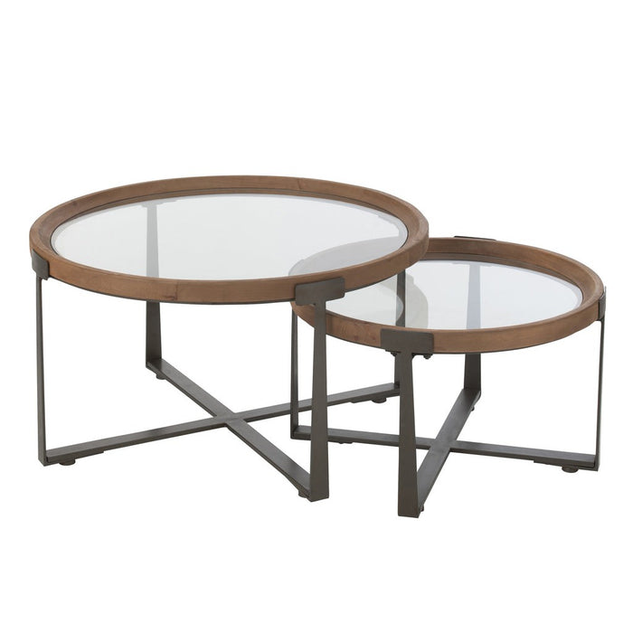 Set van 2 Salontafels Luki Glass | Fir Hout Natuurlijk | Zwart-Salontafels-J-Line