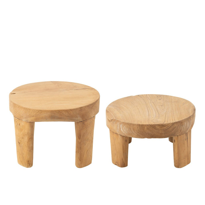 Set van 2 Tafel Rond Teak Hout Natuurlijk-Bijzettafels-J-Line