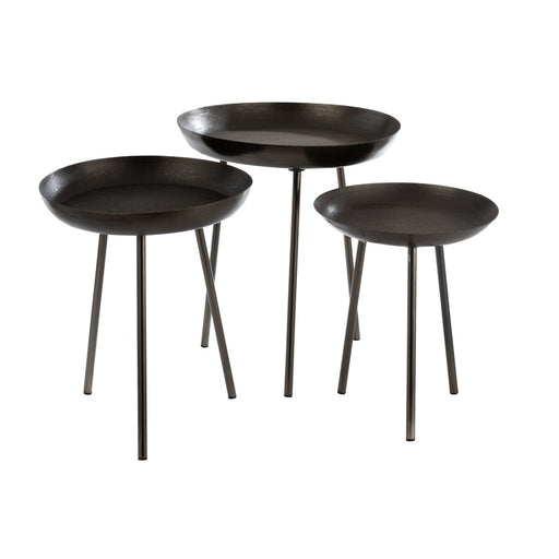 Set van 3 Bijzettafels Tray Rond Metaal Matte Dark Grey-Bijzettafels-J-Line