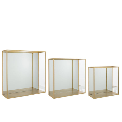 Set van 3 Wall Rack Spiegel Vierkant Metaal | Glass Gold-Vakkenkasten-J-Line