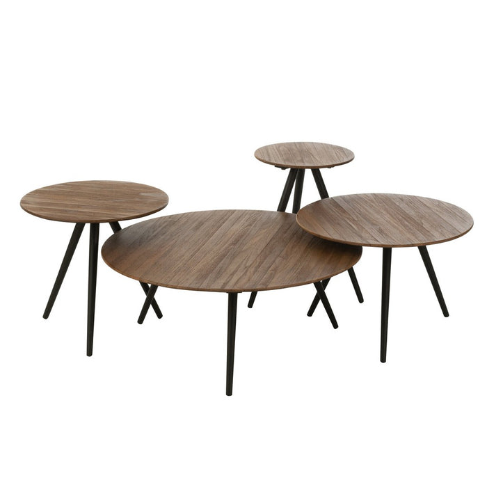 Set van 4 Tafels Rond Recycle Teak Natuurlijk-Bijzettafels-J-Line