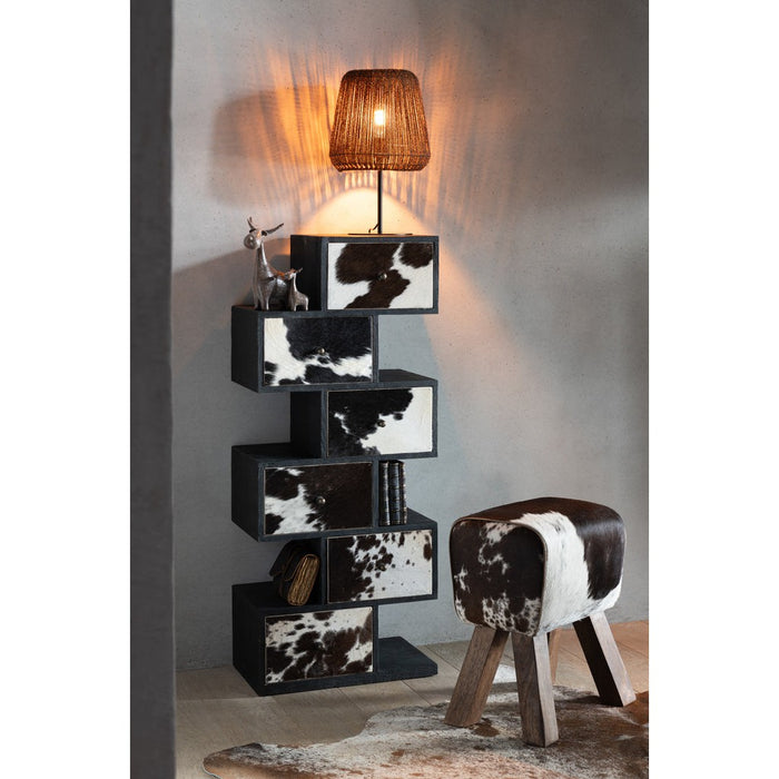 Shelf Cow Mango Hout | Fur Zwart | Wit-Vakkenkasten-J-Line