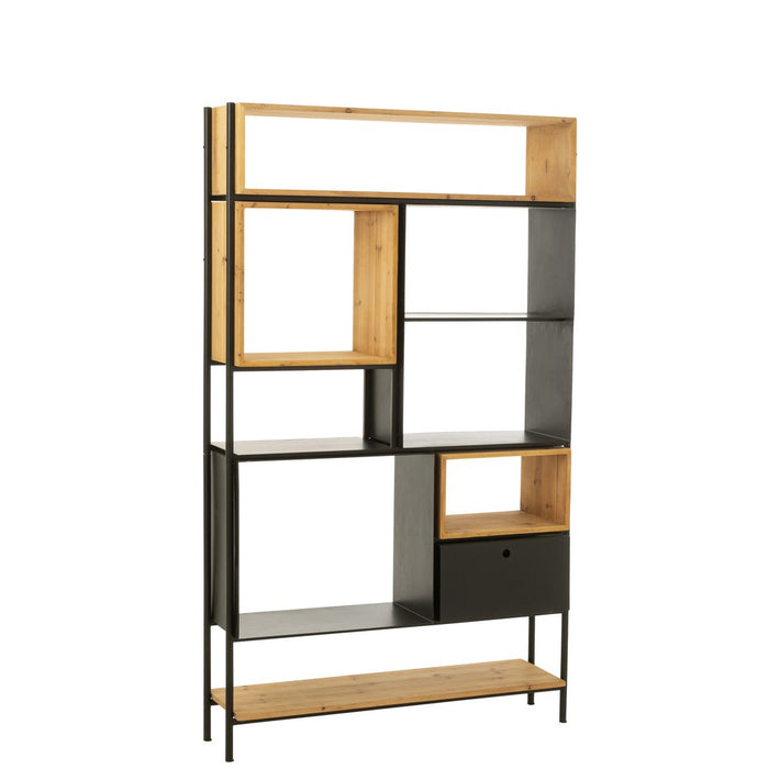 Shelf Tina Fir Hout | Iron Zwart | Natuurlijk Large-Vakkenkasten-J-Line