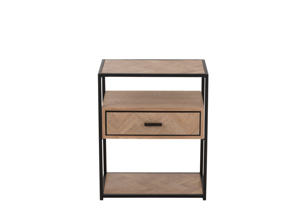 Sidetable Zigzag 1 Drawer Wood/Metal Natural/Black-Bijzettafels-J-Line