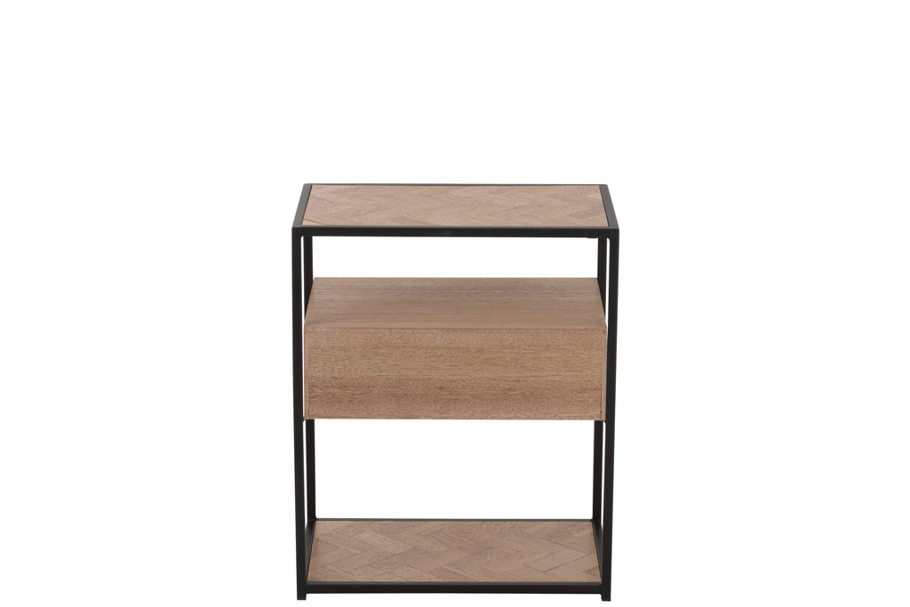 Sidetable Zigzag 1 Drawer Wood/Metal Natural/Black-Bijzettafels-J-Line