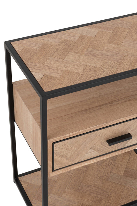 Sidetable Zigzag 1 Drawer Wood/Metal Natural/Black-Bijzettafels-J-Line