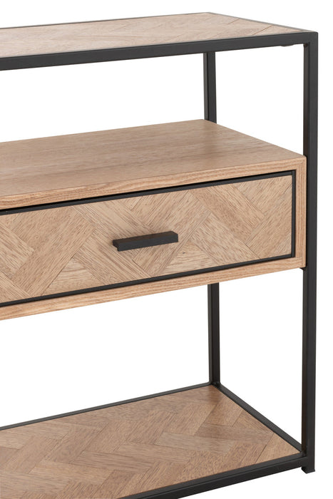 Sidetable Zigzag 1 Drawer Wood/Metal Natural/Black-Bijzettafels-J-Line