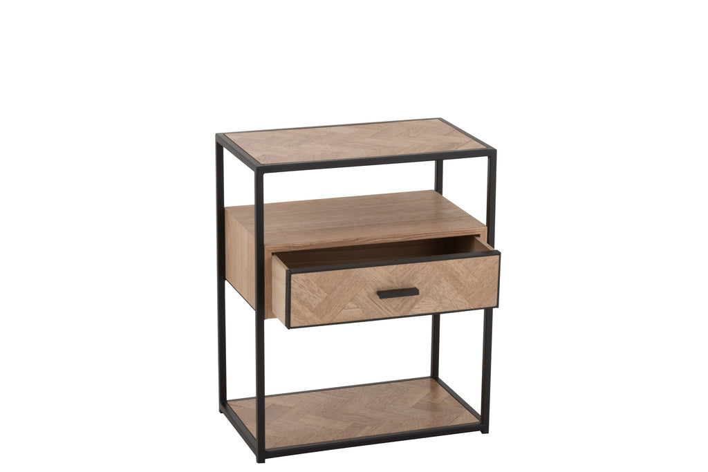 Sidetable Zigzag 1 Drawer Wood/Metal Natural/Black-Bijzettafels-J-Line