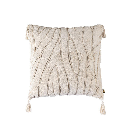 Sierkussen Zalie Naturel Cottoncushion Zebra Franjes Vierkant L-Decoratief kussen-PTMD
