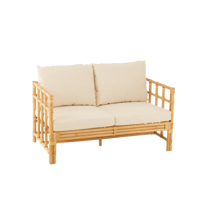 Sofa Elise+Cushion 2 Person Rattan/Textile Natural/White-2-Zitsbanken-J-Line