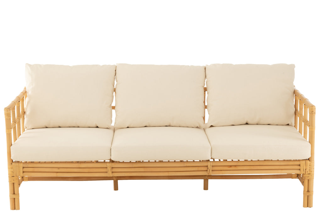 Sofa Elise+Cushion 3 Person Rattan/Textile Natural/White-3-Zitsbanken-J-Line