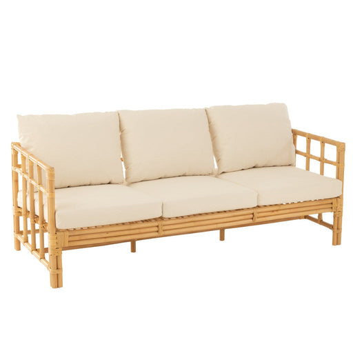 Sofa Elise+Cushion 3 Person Rattan/Textile Natural/White-3-Zitsbanken-J-Line