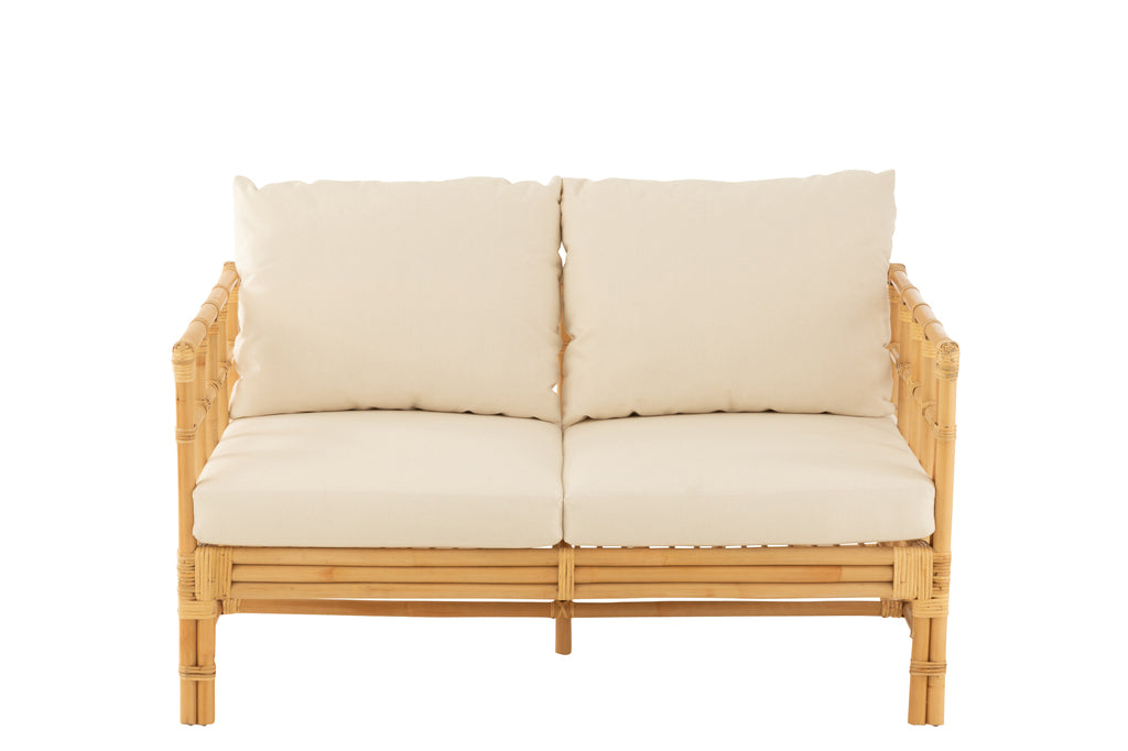 Sofa Elise+kussen 2 personen rotan/textiel naturel/wit-2-Zitsbanken-J-Line