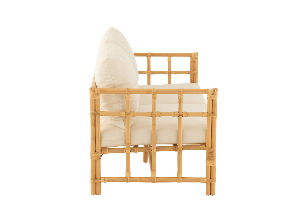 Sofa Elise+kussen 2 personen rotan/textiel naturel/wit-2-Zitsbanken-J-Line