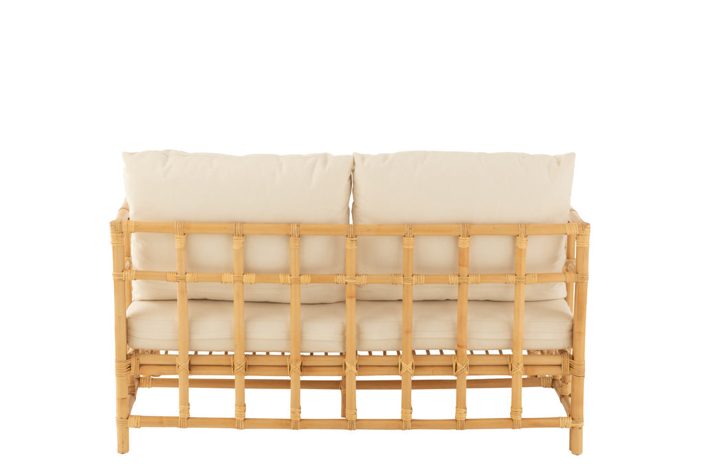 Sofa Elise+kussen 2 personen rotan/textiel naturel/wit-2-Zitsbanken-J-Line
