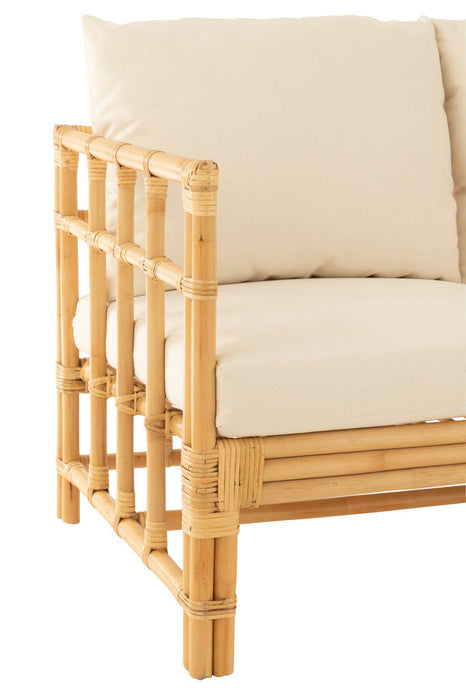 Sofa Elise+kussen 2 personen rotan/textiel naturel/wit-2-Zitsbanken-J-Line