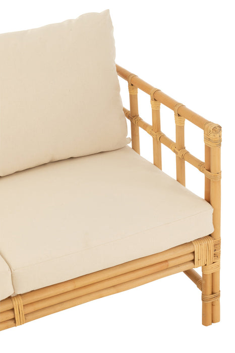 Sofa Elise+kussen 2 personen rotan/textiel naturel/wit-2-Zitsbanken-J-Line