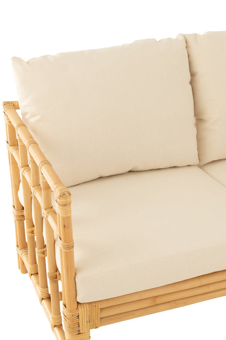 Sofa Elise+kussen 2 personen rotan/textiel naturel/wit-2-Zitsbanken-J-Line