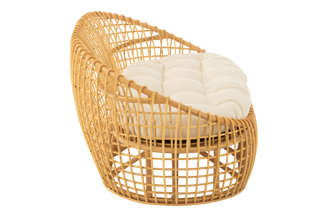 Sofa Lise+Cushion 2 Person Rattan/Textile Natural/White-2-Zitsbanken-J-Line