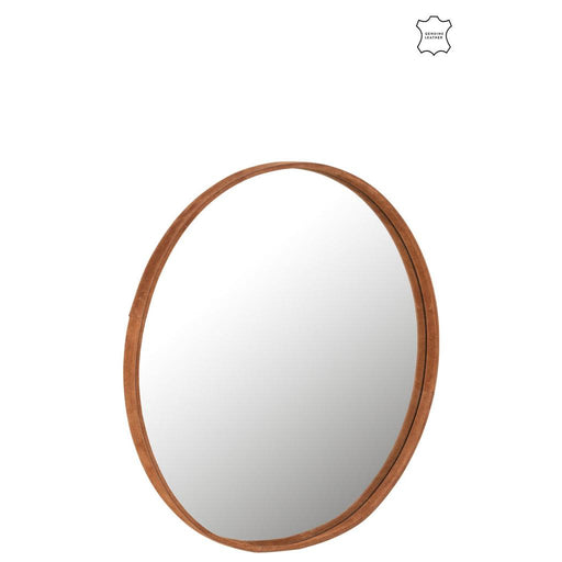 Spiegel Cognac Leer Rond 60 cm-Spiegels-J-Line