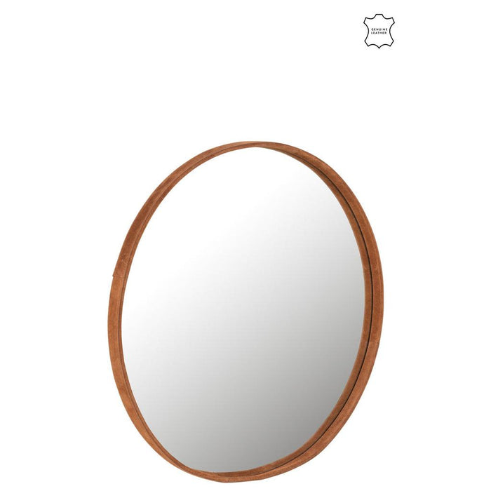 Spiegel Cognac Leer Rond 60 cm-Spiegels-J-Line