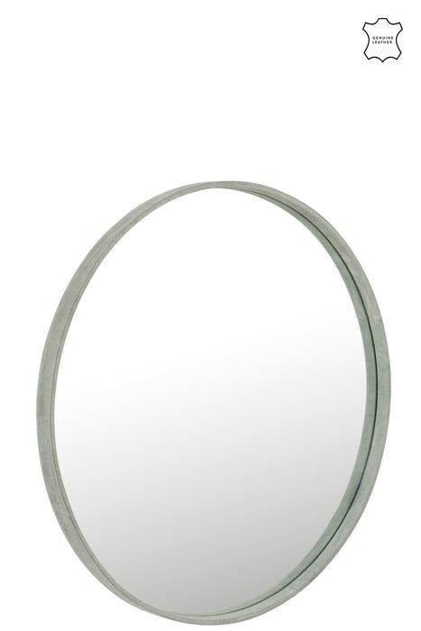 Spiegel Groen Leer Rond 60 cm 60x60x3.5 cm-Spiegels-J-Line