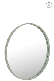 Spiegel Groen Leer Rond 60 cm 60x60x3.5 cm-Spiegels-J-Line