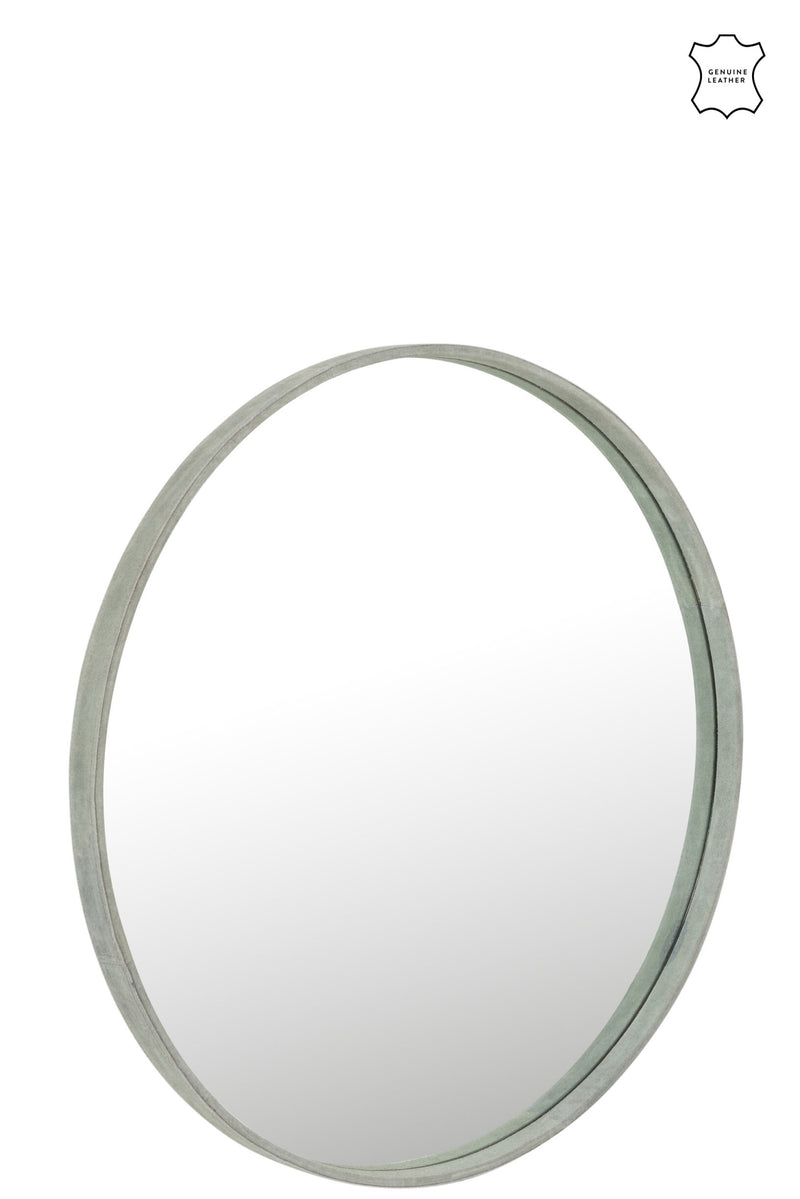 Spiegel Groen Leer Rond 60 cm 60x60x3.5 cm-Spiegels-J-Line