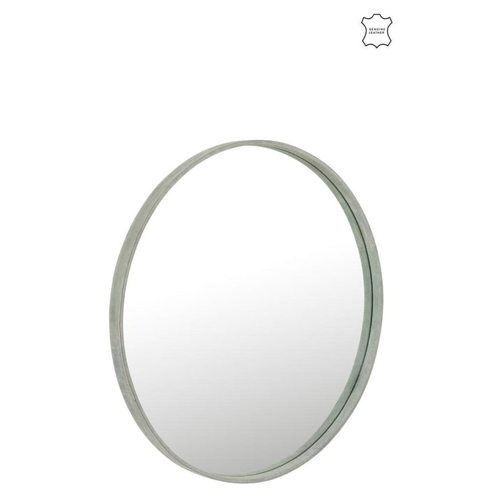 Spiegel Groen Leer Rond 60 cm 60x60x3.5 cm-Spiegels-J-Line