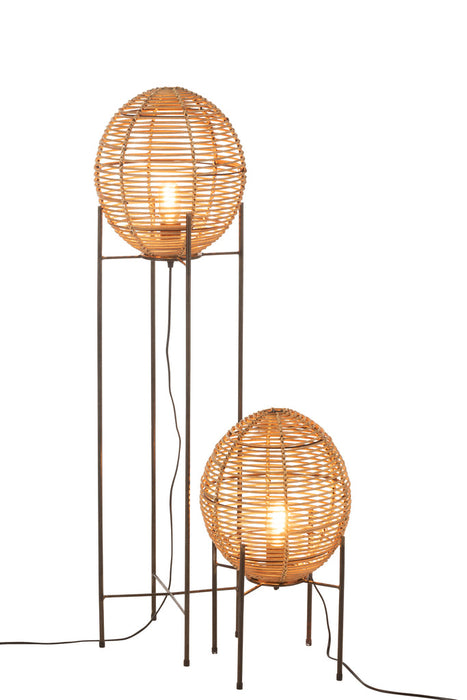 Standing Lamp On Frame Metal/Rattan Natural-Vloerlampen-J-Line