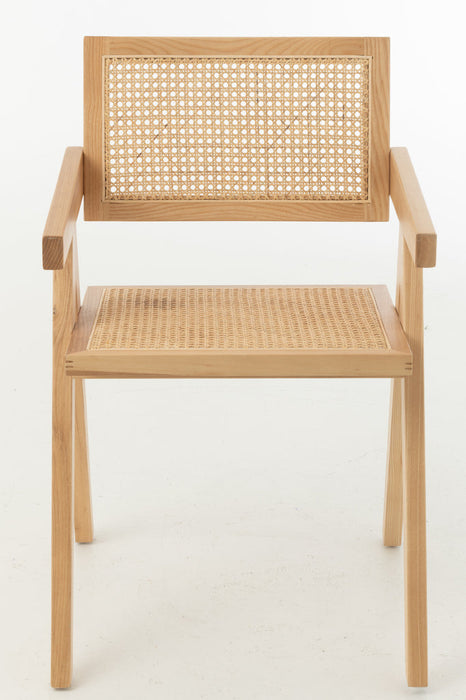 Stoel Rooster essenhout/rattan naturel-Eetkamerstoelen-J-Line