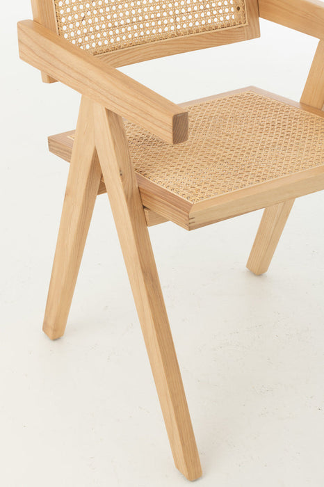 Stoel Rooster essenhout/rattan naturel-Eetkamerstoelen-J-Line