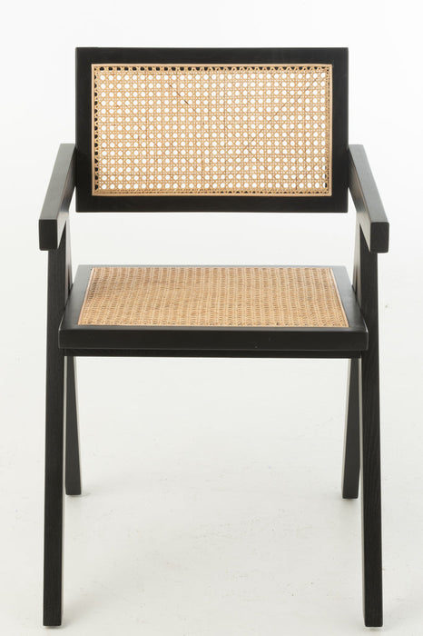 Stoel Rooster essenhout/rattan zwart-Eetkamerstoelen-J-Line